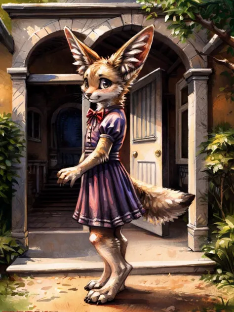 (photo realistic)
anthro, fennec, (solo, portrait), standing, male, fluffy, embarrassed, dress, cute outfit, topwear, daww, 5 fingers, frilly clothing, outside, detailed background, black whiskers, victorian garden, mansion, BREAK hi res, by wkar, by hizake, by kenket,
<lora:Furtastic_Detailer:1> <lora:PK-FurryMix-128:1>