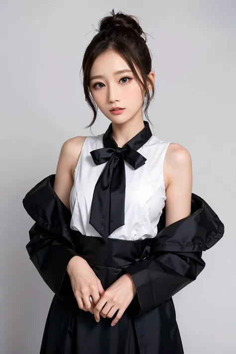 1girl, black  random formal attire, white background, <lora:Julia_Jav-02:1>