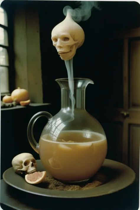 (art by Hans Bellmer:0.8) , photograph, cozy "The Potion of Underworld", Wide view, Detailed illustration, Short exposure, Kodak gold 200, 35mm, Instax