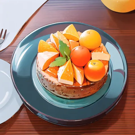 food, dunch, food focus, no humans, fruit, signature, steam, orange (fruit), orange slice  <lora:dunch-000016:1>