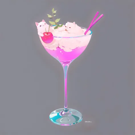 painting of a pink drink with a cherry and a spoon