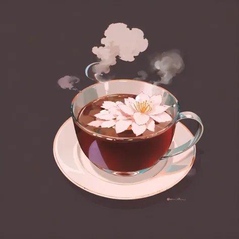 there is a cup of tea with a flower in it