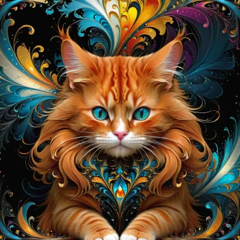 art fractal abstrait, Chat roux triste,  