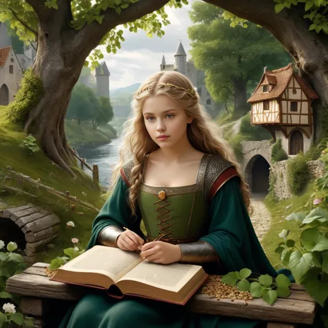 Hyperrealistic art 1girl, In the heart of the medieval town, Isolde's influence extended beyond the loom and the forest. Right n...