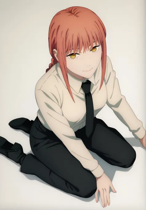 anime girl sitting on the ground with her hands on her knees