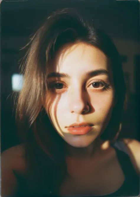 artistic portrait woman, looking at the viewer, (beautiful detailed face:1.4), creative, (shadow detailed:1.2), (highly detailed:1.4), vibrant light, polaroid, cute, ultrarealistic, (beautiful and aesthetic:1.4), masterpiece, (fisheye:1.6)