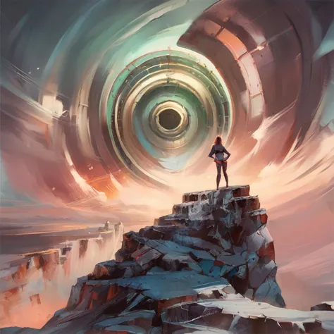 score_9, score_8_up, score_7_up,a realistic image, Alena Aenami style,A lone figure stands on a rocky pillar looking over a beautiful and vast valley with a black hole in the sky<lora:Alena Aenami style_pxl_2-000011:1>