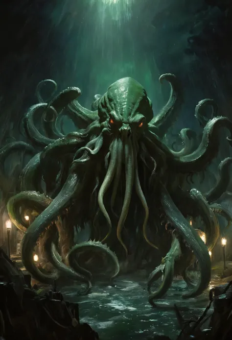 (impressionistic realism by csybgh), Cthulhu rises, masterpiece, 8k, ultra detailed