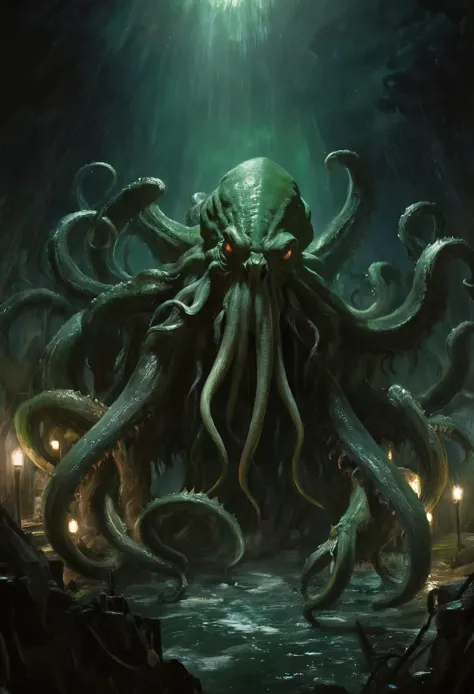 (realismo impressionista por csybgh), Cthulhu ascende, obra de arte, 8K, ultra detalhado