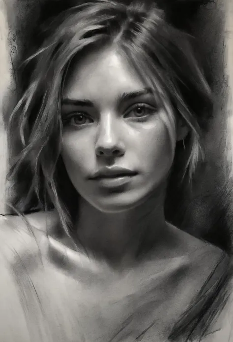 (impressionistic realism by csybgh), study of the play of light, a beautiful woman, masterpiece, 8k, hyper detailed, charcoal sk...