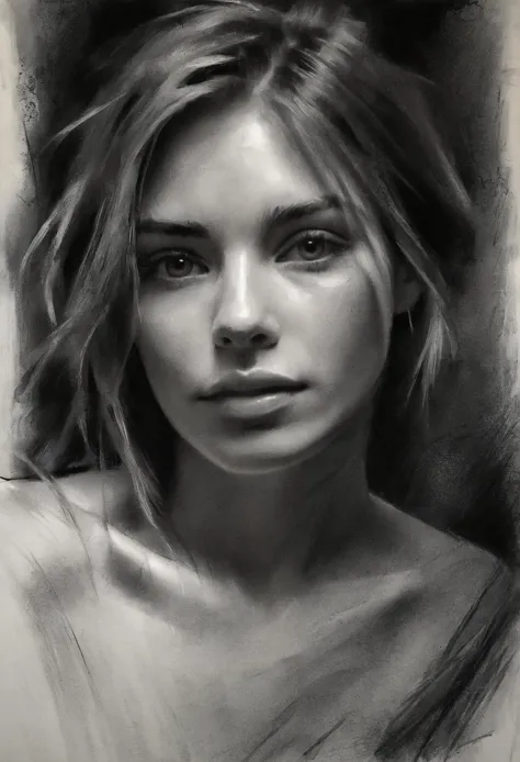 (impressionistic realism by csybgh), study of the play of light, a beautiful woman, masterpiece, 8k, hyper detailed, charcoal sketch