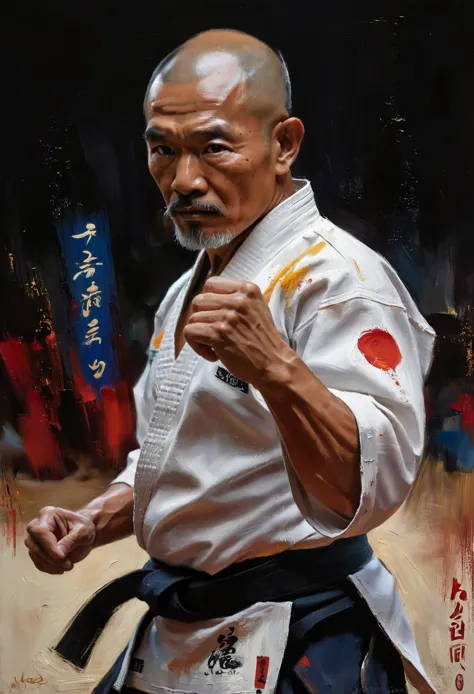 (impressionistic realism by csybgh), a 60 year old Indonesian man with Western heritage, he is a skilled martial artist, charism...