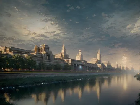 authoritarian, cityscape, scenery, view of a grand city, (masterpiece:1.3), (best quality:1.2), chiaroscuro, ( Unreal Engine, CG...