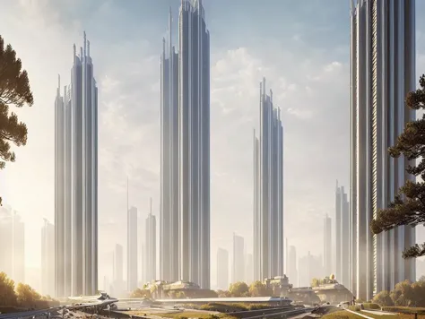 futuristic city with skyscrapers and a highway in the foreground