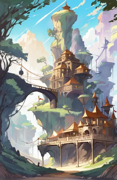 a painting of a castle in the middle of a forest