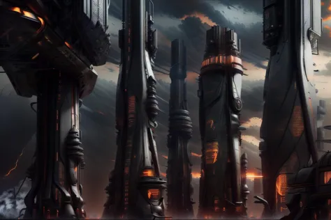 a close up of a futuristic city with a lot of tall buildings