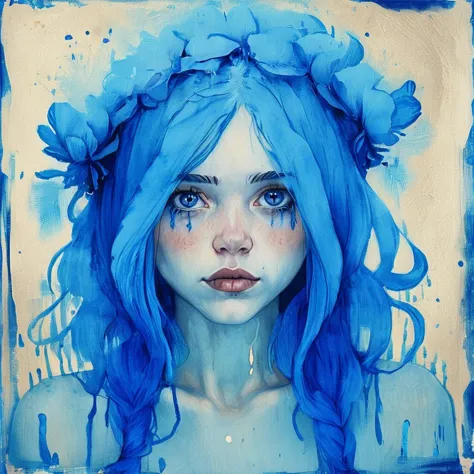 a painting of a woman with blue hair, a character portrait by nína tryggvadóttir, behance contest winner, context art, storybook...