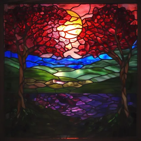 landscape, arsmjstyle, stained glass,