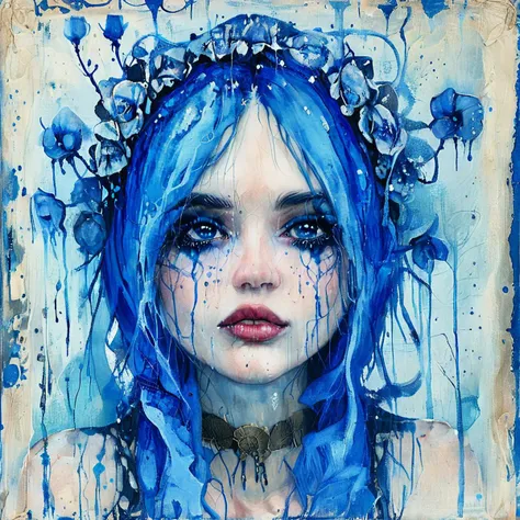 a painting of a woman with blue hair, a character portrait by nína tryggvadóttir, behance contest winner, context art, storybook...