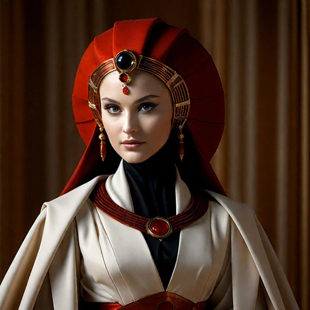 Nahaufnahme außergewöhnliches Padm Amidala aus Star Wars minimalistisches Porträt im Stil der High Fashion professionelle Fotografie 8k, Schönheit