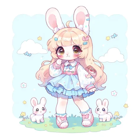 anime girl with bunny ears and a dress and a bunny