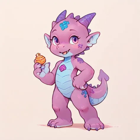 there is a drawing of a dragon holding a cupcake