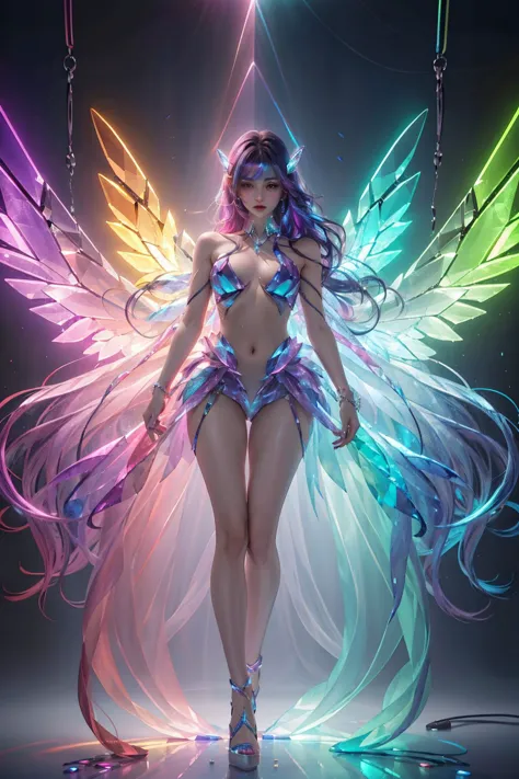 <lora:samo_crystal3-000009:0.7>,upper body,1 girl,suspended in air,crystal wings,(iridescent,vivid fancy neon color),holo glowing rainbow color long hair,small breasts,full body,, (masterpiece, best quality, high quality, highres, ultra-detailed),