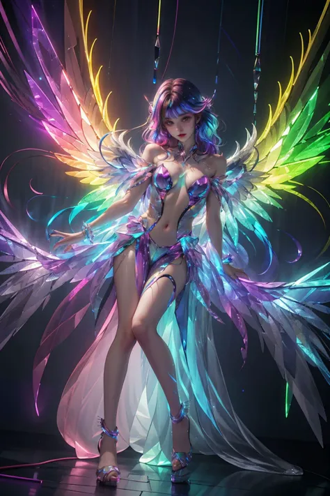 <lora:samo_crystal3-000009:0.7>,upper body,1 girl,suspended in air,crystal wings,(iridescent,vivid fancy neon color),holo glowing rainbow color long hair,small breasts,full body,, (masterpiece, best quality, high quality, highres, ultra-detailed),