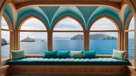 RAW photo of a  Seapunk cushioned window seat with scenic backdrop, <lora:EnvyCozyXL01:0.6>, <lora:xl_more_art-full_v1:0.4>, <lo...