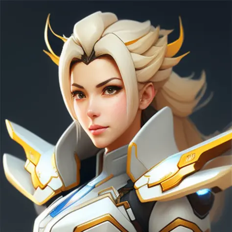 mercy from overwatch, character portrait, portrait, close up, concept art, intricate details, highly detailed, in the style of m...