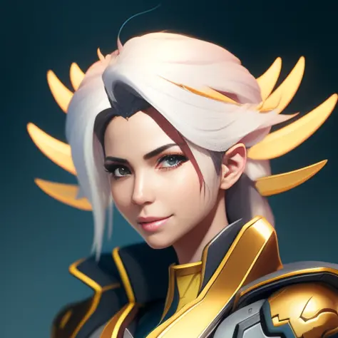 mercy from overwatch, character portrait, portrait, close up, concept art, intricate details, highly detailed, in the style of m...