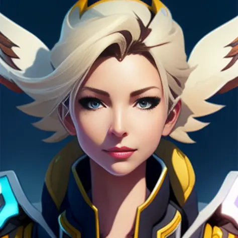 mercy from overwatch, character portrait, portrait, close up, concept art, intricate details, highly detailed, in the style of m...