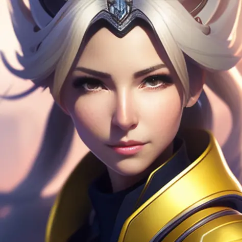 mercy from overwatch, character portrait, portrait, close up, concept art, intricate details, highly detailed, in the style of m...