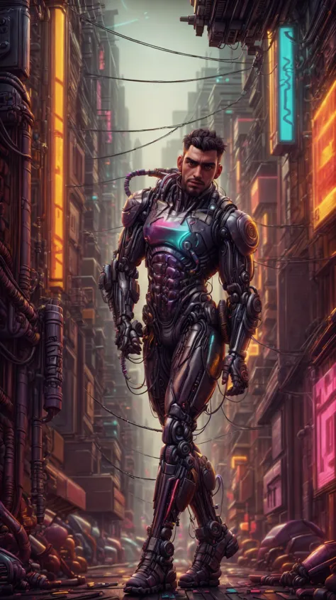 a man in a futuristic suit walking down a city street