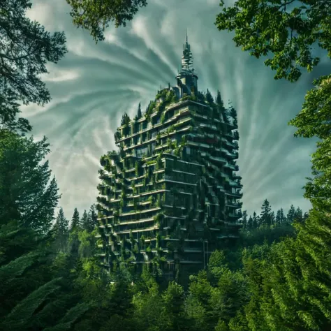 building, forest, city, cinematic