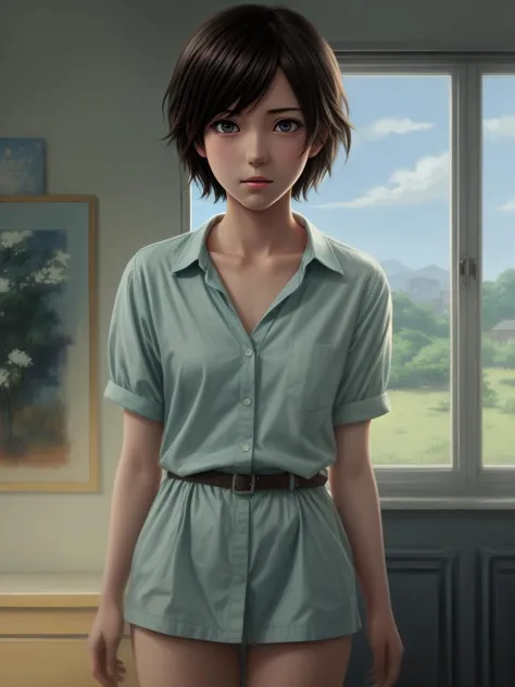 by Makoto Shinkai, painted illustration, anime, girl, eye contact