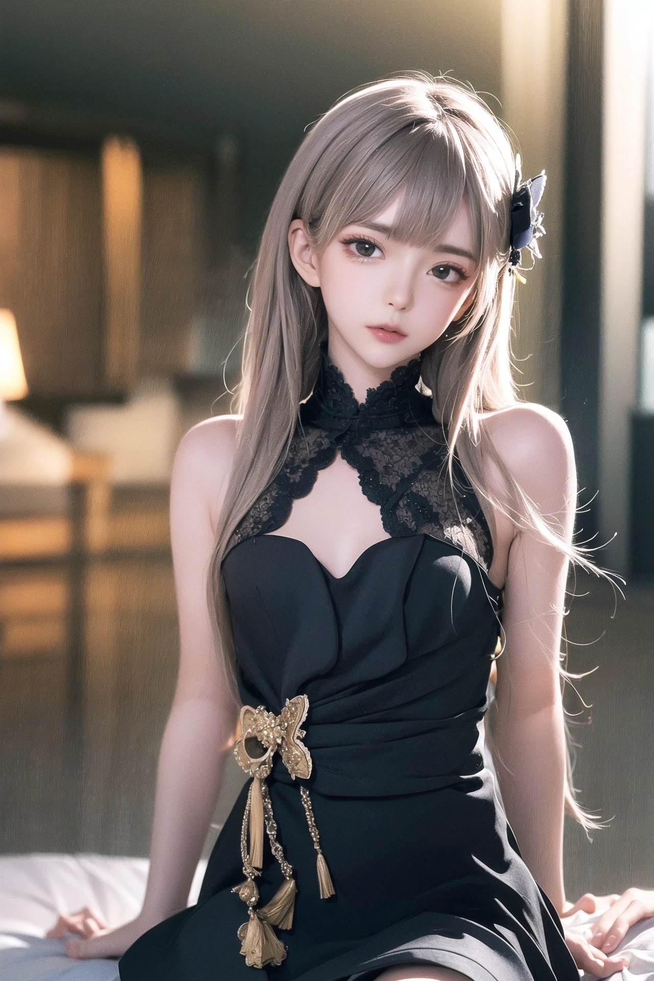 absurdres,extremely detailed CG unity 8k wallpaper,masterpiece,best quality,((extremely detailed CG)), ((8k_wallpaper)), (masterpiece),best quality, high resolution illustration, hyperdetailed, highres,(Upper body),head tilt, seiza, seductive,
1girl,long hair,beautiful_face,Highly detailed and beautiful eyes,(an extremely delicate and beautiful),(Beautiful and detailed facial depiction),((dress)),(small_breasts:1.3),narrow waist, 
full body, 
\\
(depth of field:1.5),loli:0.1,realistic:1.3,