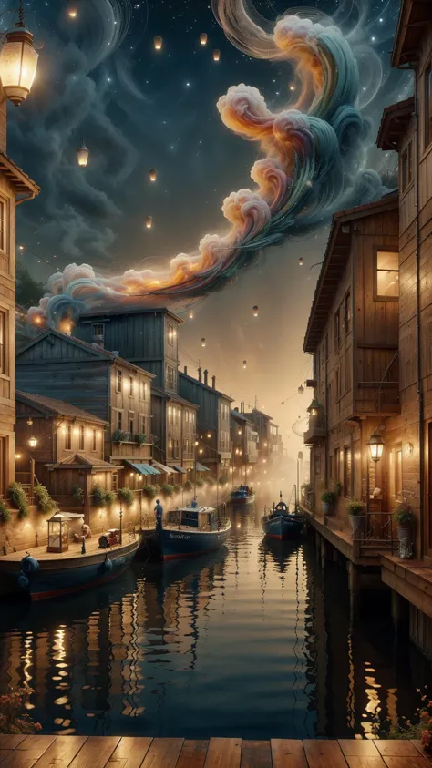 <lora:ElementWind:1.0> ElementWind wine glass,Realistic oil painting of a harbor at night, glowing lanterns, wooden docks, misty, calm water, fishing boats, reflections, dimly lit buildings, cobblestone streets, warm color palette, dramatic lighting, moonlit sky, stars, intricate details, textured, vibrant, high-resolution, masterpiece, art gallery, breathtaking, (Masterpiece:1.3) (best quality:1.2) (high quality:1.1)