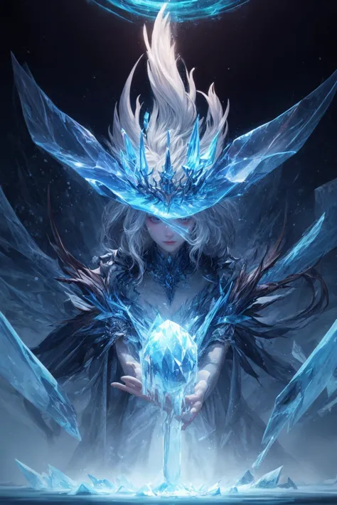 a woman with a blue ice crown and a crystal ball