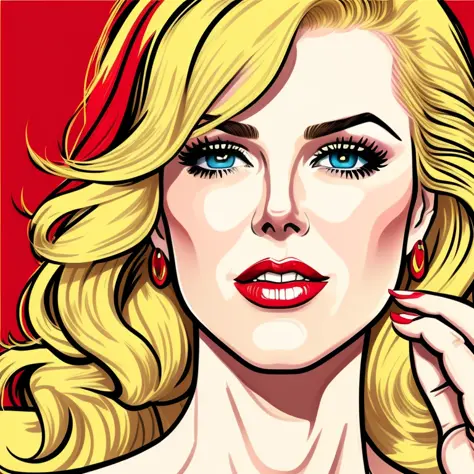 Exact, Wikihow, highlighted, delineated, a pop art painting, comic, pin up, a Nicole Kidman