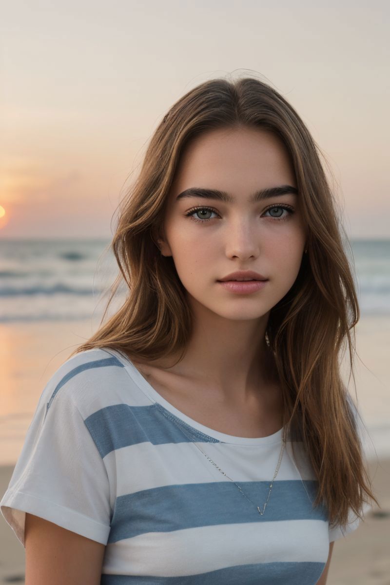 A woman with long hair wearing a blue dress on the beach - SeaArt AI