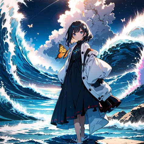 [(white background:1.5),::5] (isometric:1.0), 1girl, mid shot, full body, ocean, sea waves, water splashes, sky, light particles...