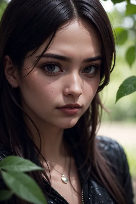 a close up of a woman with long hair and a necklace