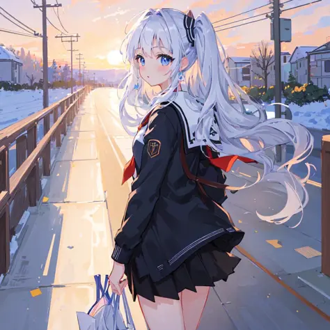 ((masterpiece,best quality,official art,extremely detailed CG unity 8k wallpaper)),illustration,landscape,solo,1girl,bishojo,beautiful detailed eyes,Student uniforms,