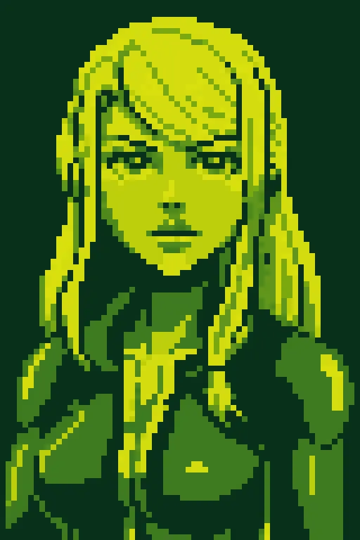 1girl, samus aran, green theme, limited color, gb_palette <lora:Gameboy Palette Style:0.6>
