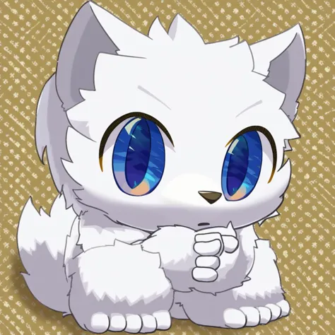 anime cat with blue eyes sitting on a brown background