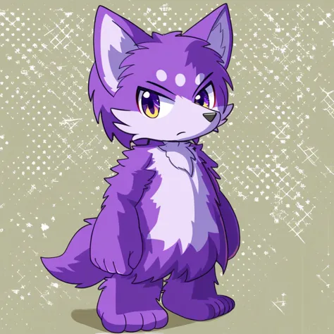 a close up of a purple and white cat with a star in the background