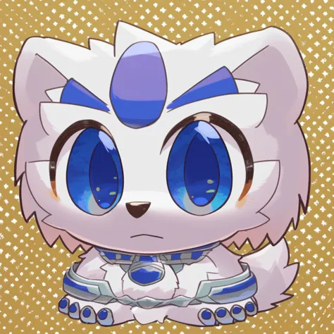 anime character of a white cat with blue eyes and a blue collar