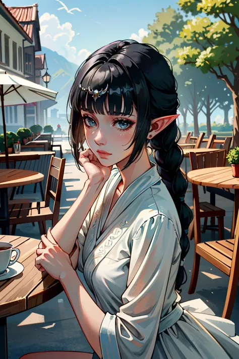 ((ultra detailed, masterpiece, absurdres))
 <lora:BGShadowH:0.8>
BGShadowH, 1girl, pointy ears, black hair, blunt bangs, braid, hair ornament, cafe terrace, morning, peaceful and serene with soft morning sunlight