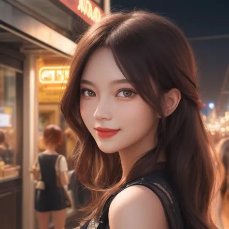 nice  and fashionable,summer outskirts,face focus,light smile,<lora:è±ä¿æ½æ´-000002:1>,, masterpiece,best quality,CG 8k wallpaper,illustration,absurdres, city lights,